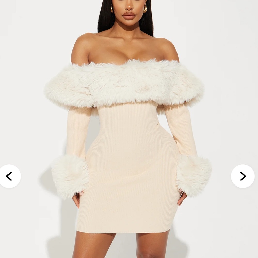 Off-Shoulder Cream Sweater Dress